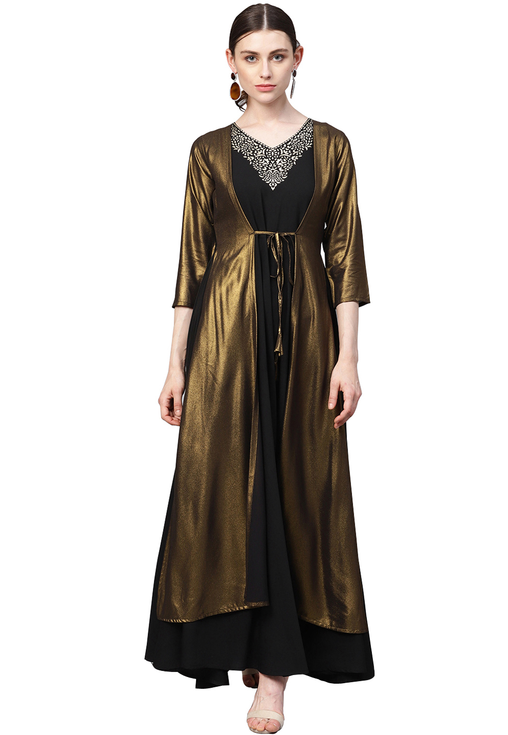 Black Crepe Readymade Gown With Jacket 176617