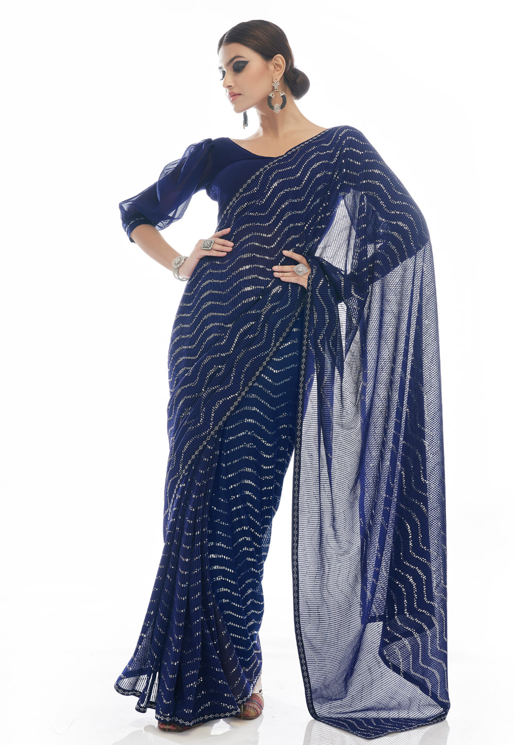 Navy Blue Georgette Sequence Saree 247094