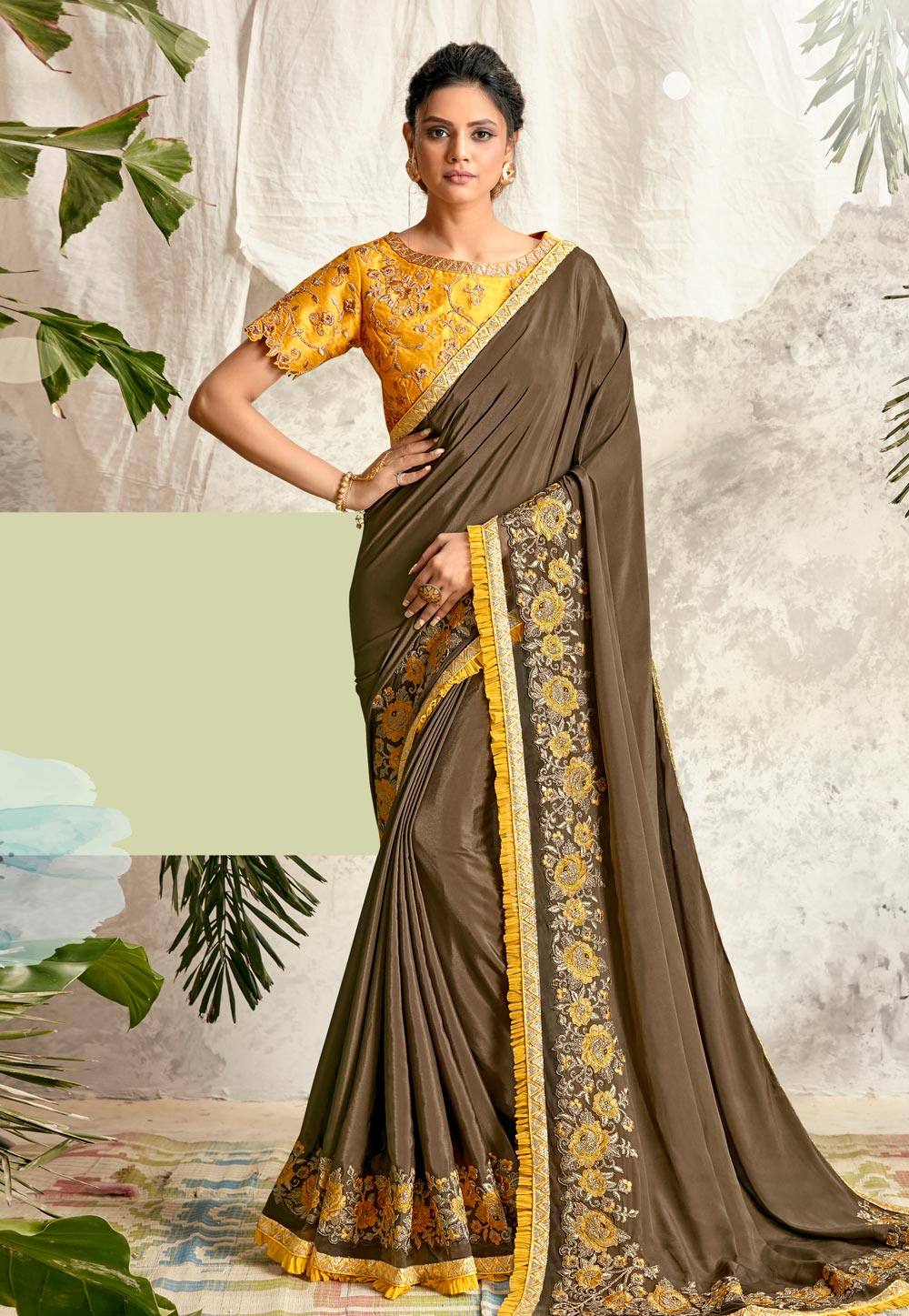 Brown Crepe Silk Saree With Blouse 216955