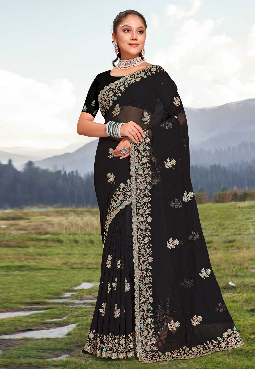 Black Georgette Saree With Blouse 273925