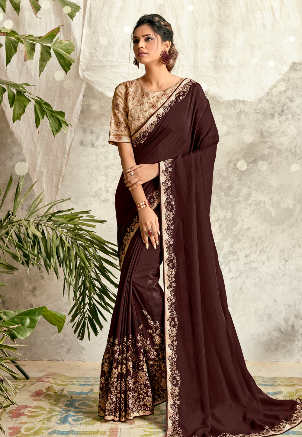 Brown Crepe Silk Saree With Blouse 216961