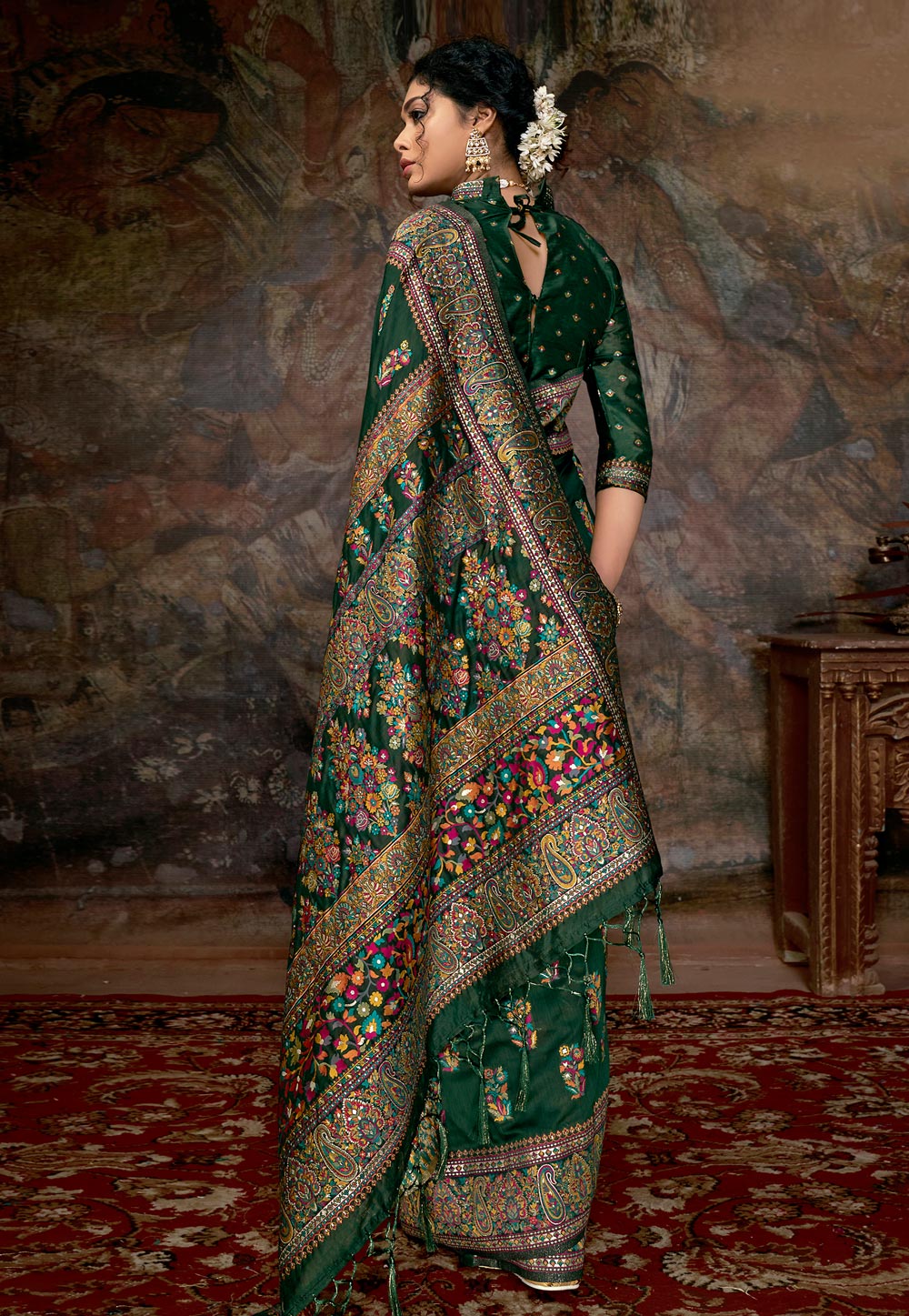 Green Banarasi Silk Festival Wear Saree 213698