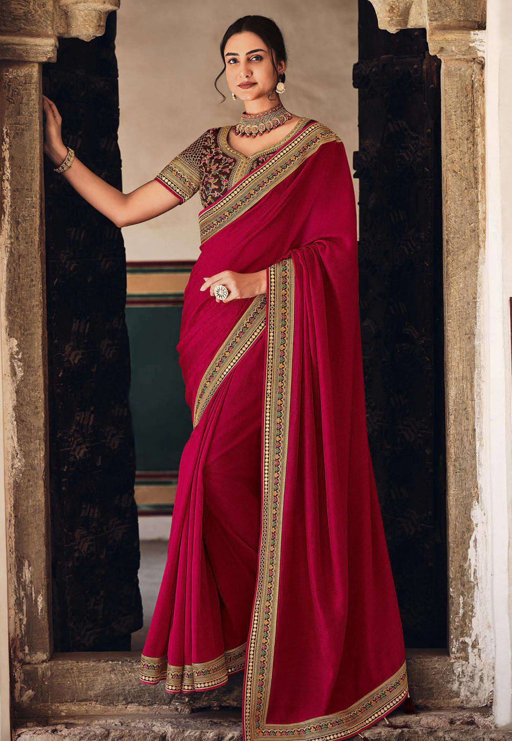 Magenta Silk Saree With Blouse 243424