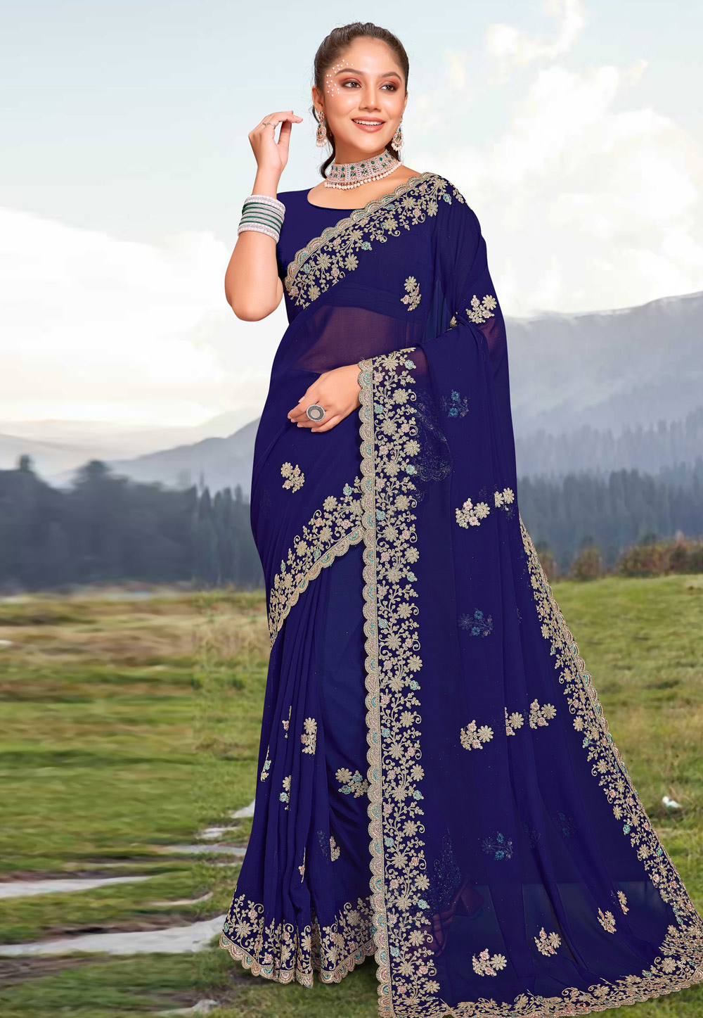 Blue Georgette Saree With Blouse 273927