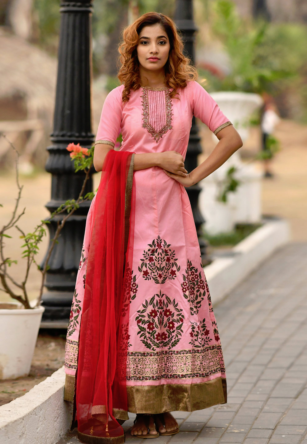 Light Pink Silk Ankle Length Anarkali Suit 154310