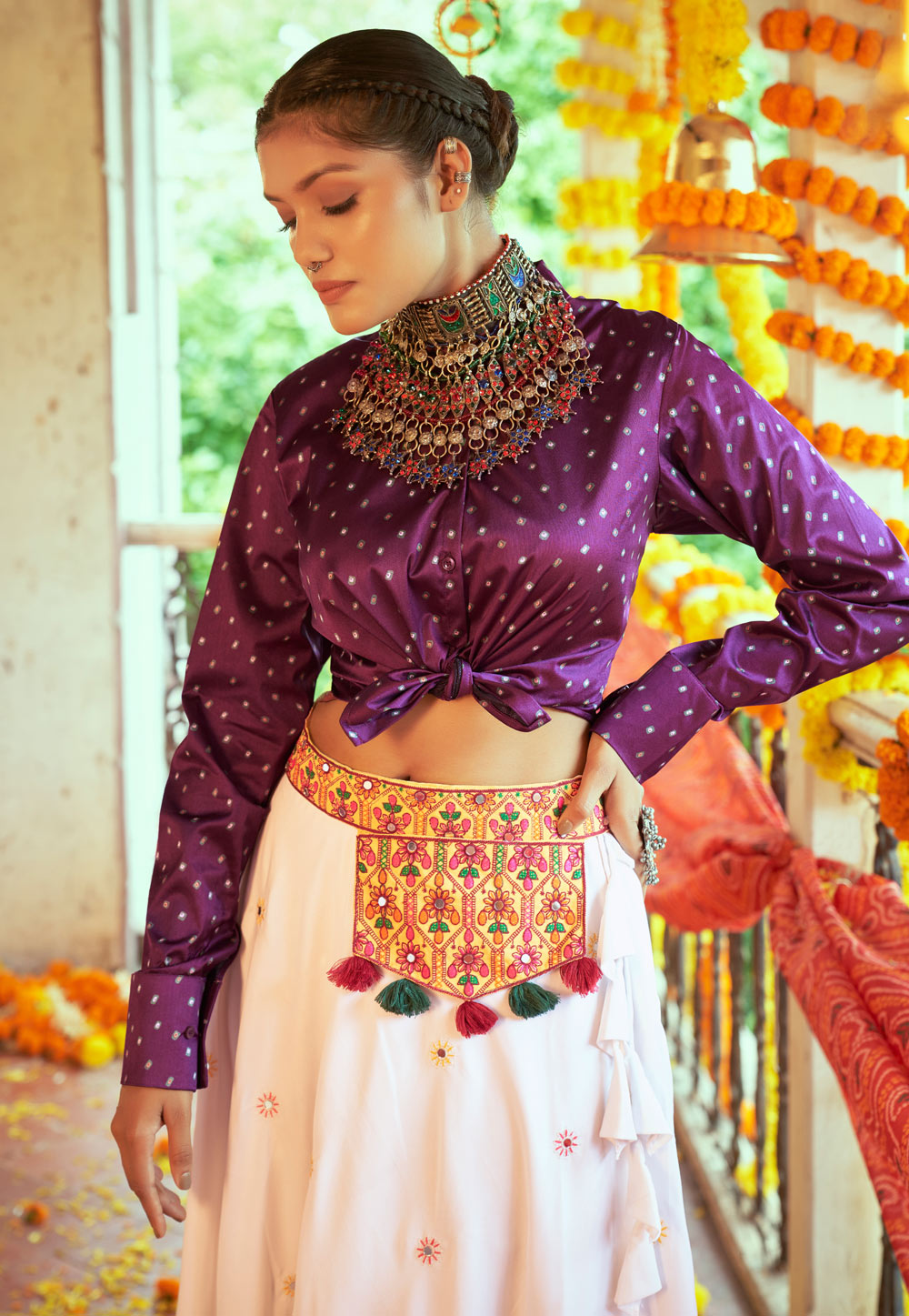 Buy Stunning Maroon Woven Banarasi Silk Indo-Western Crop Top Lehenga -  Zeel Clothing