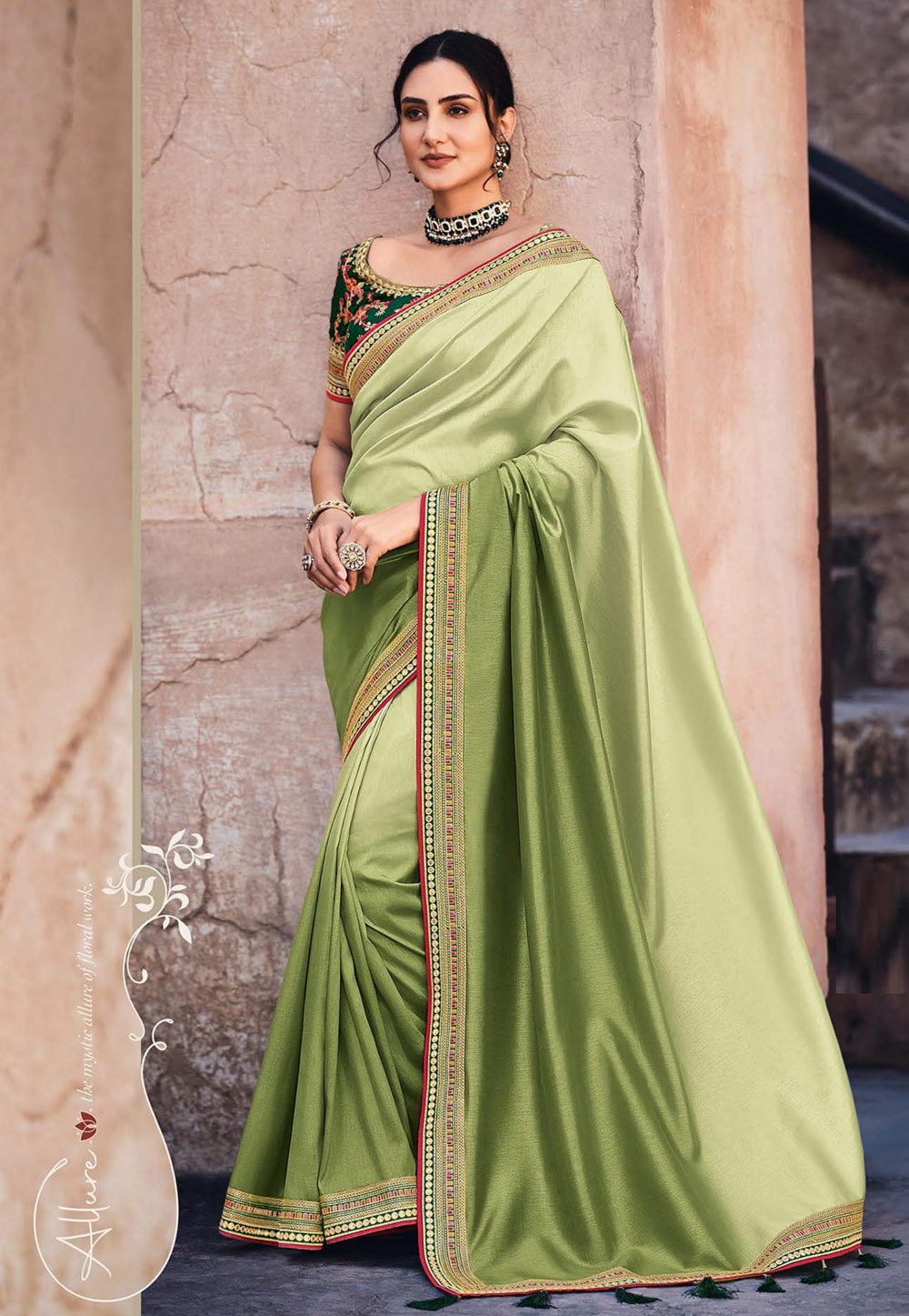 Pista Green Silk Saree With Blouse 243430