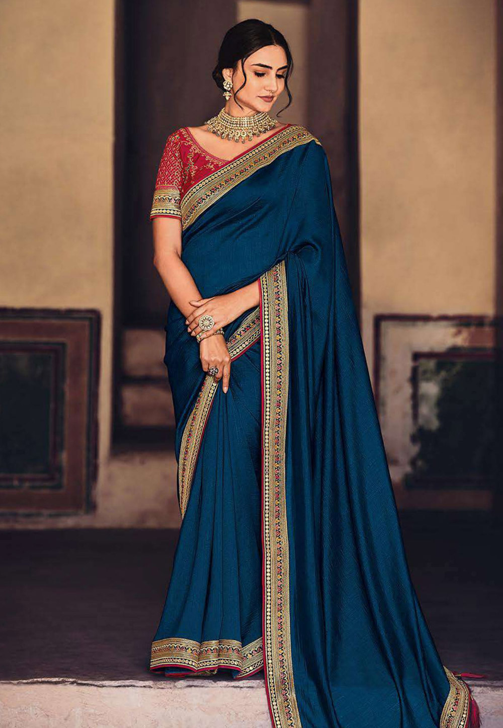 Blue Silk Saree With Blouse 243432