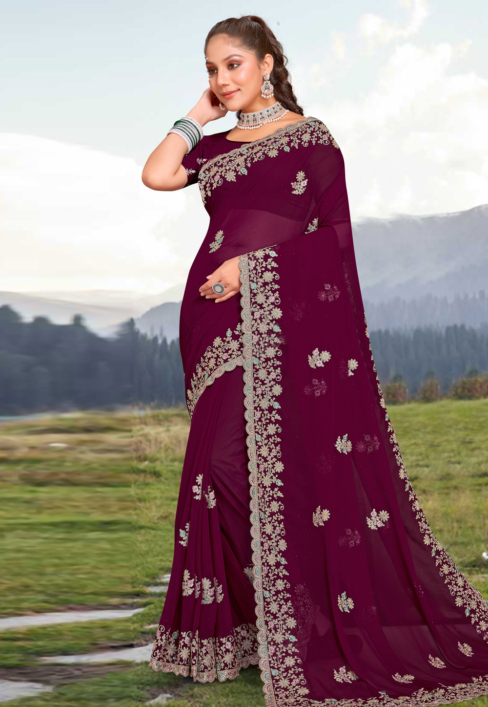 Purple Georgette Saree With Blouse 273929