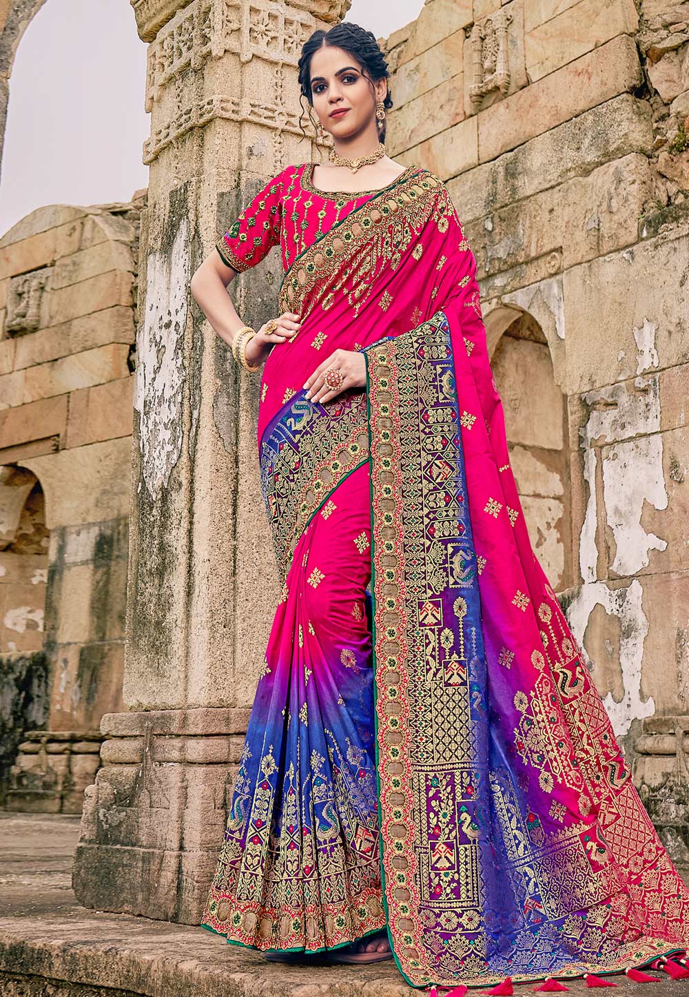 Magenta Shimmer Saree With Blouse 252844