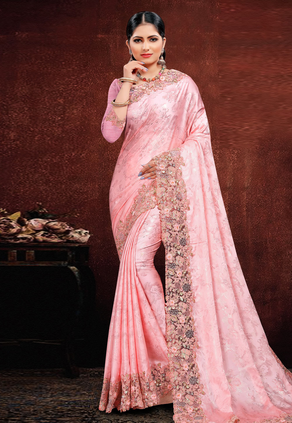 Light Pink Satin Festival Wear Saree 202374
