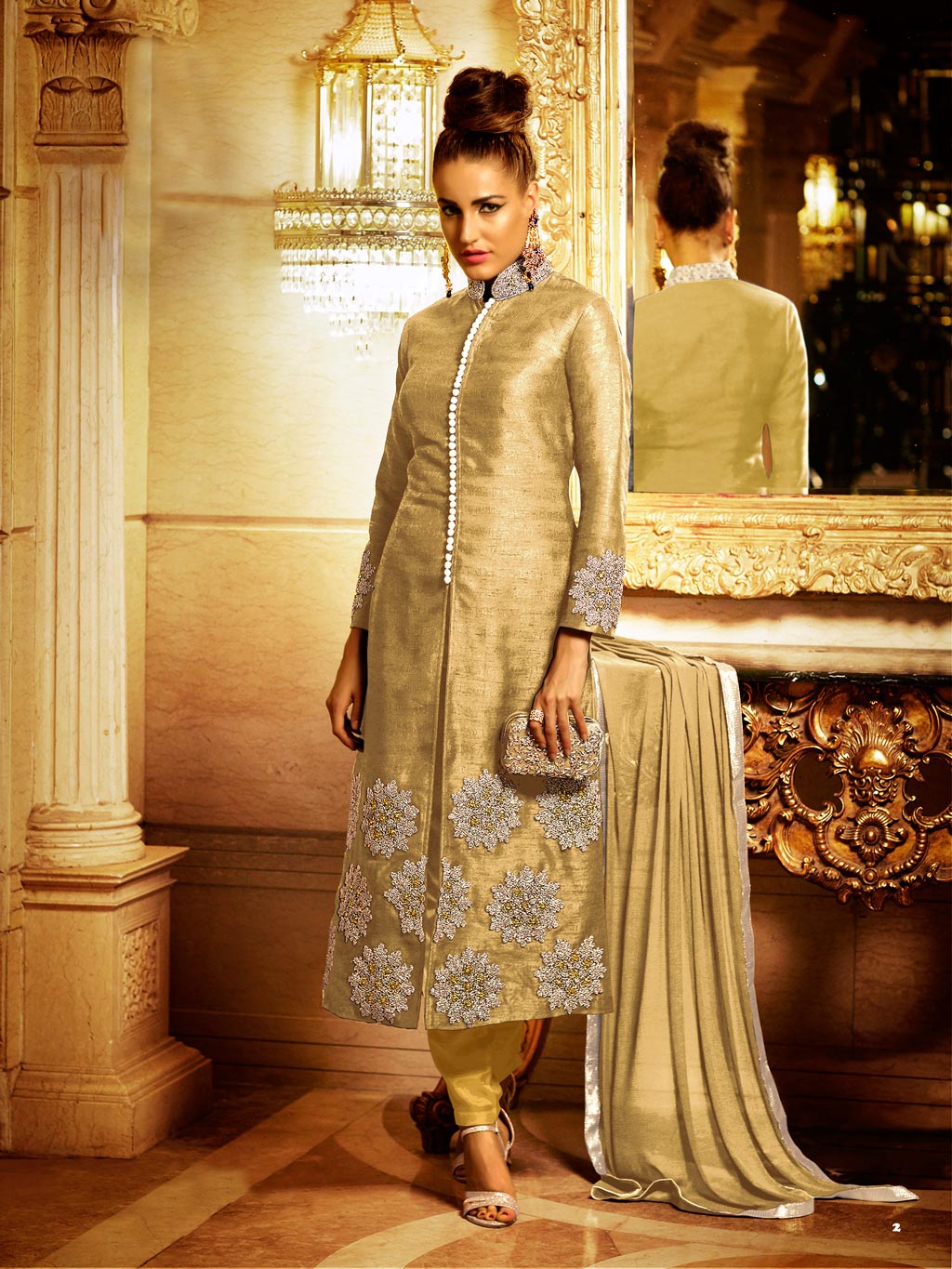 Cream Bhagalpuri Silk Pakistani Style Suit 63819