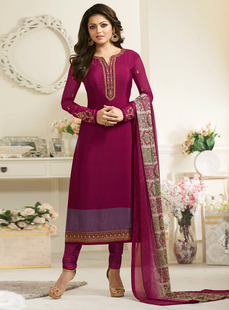 Drashti Dhami Purple Crepe Churidar Salwar Suit 108725