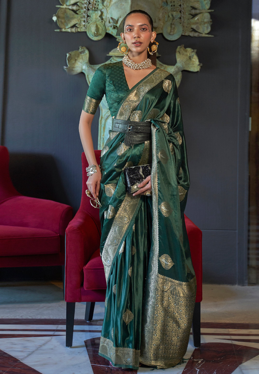Green Nylon Saree With Blouse 268335