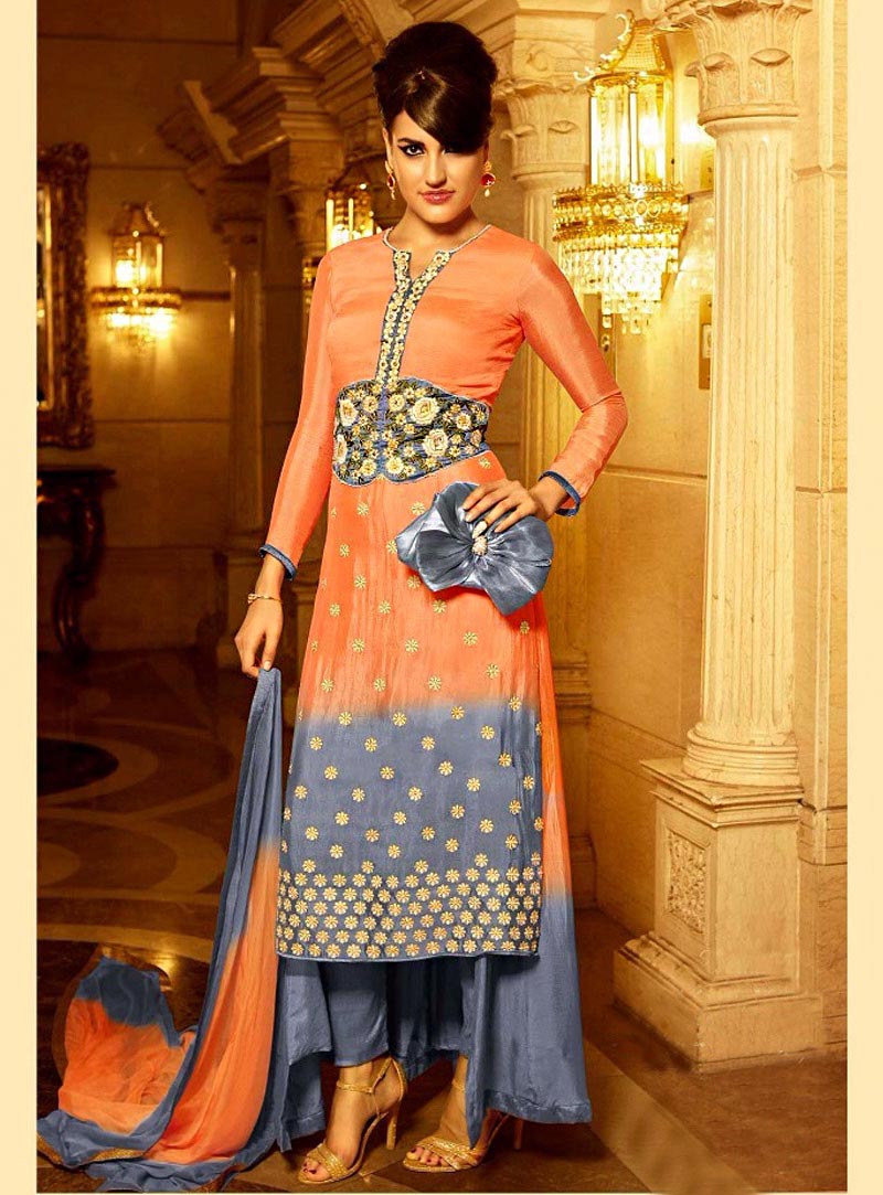 Peach Georgette Pakistani Style Suit 63327
