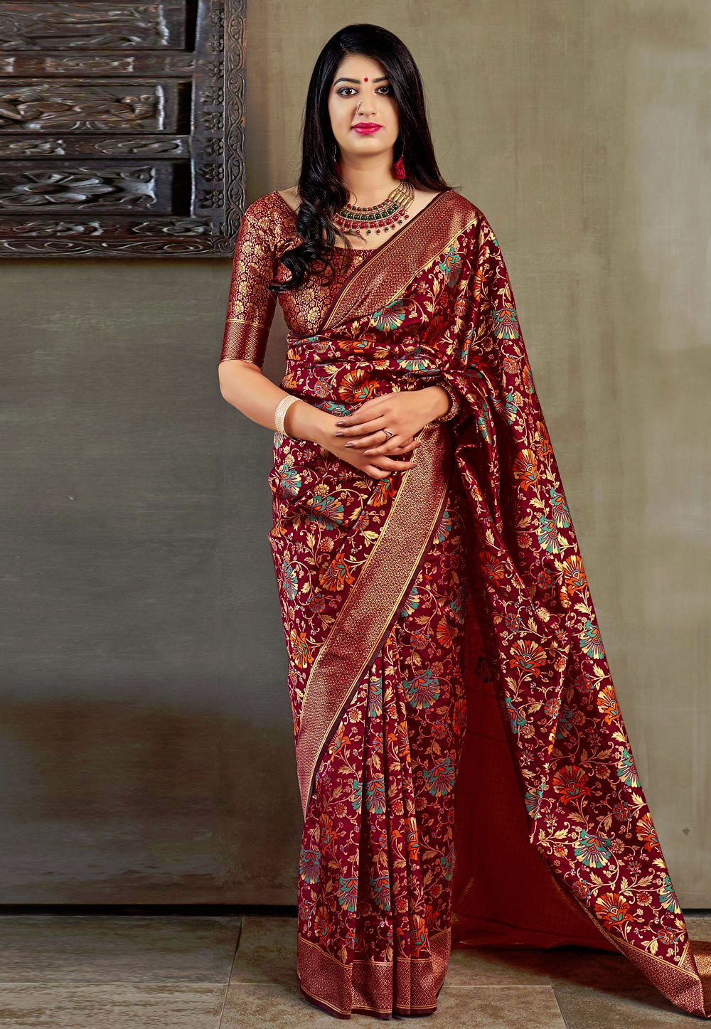 Maroon Banarasi Silk Festival Wear Saree 186876