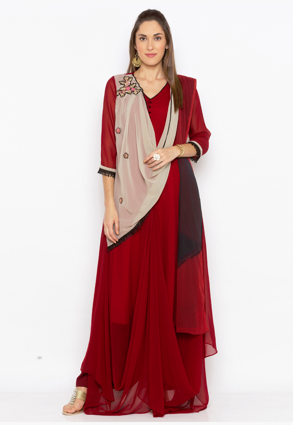 Maroon Georgette Readymade Asymmetrical Salwar Suits 235564