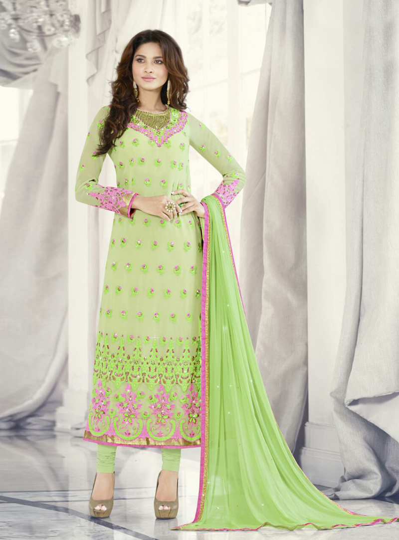 Light Green Georgette Churidar Salwar Suit 89516
