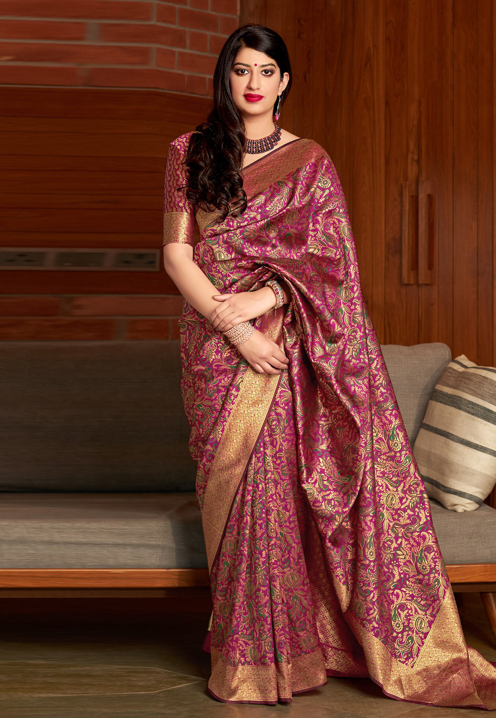 Magenta Banarasi Silk Festival Wear Saree 186878