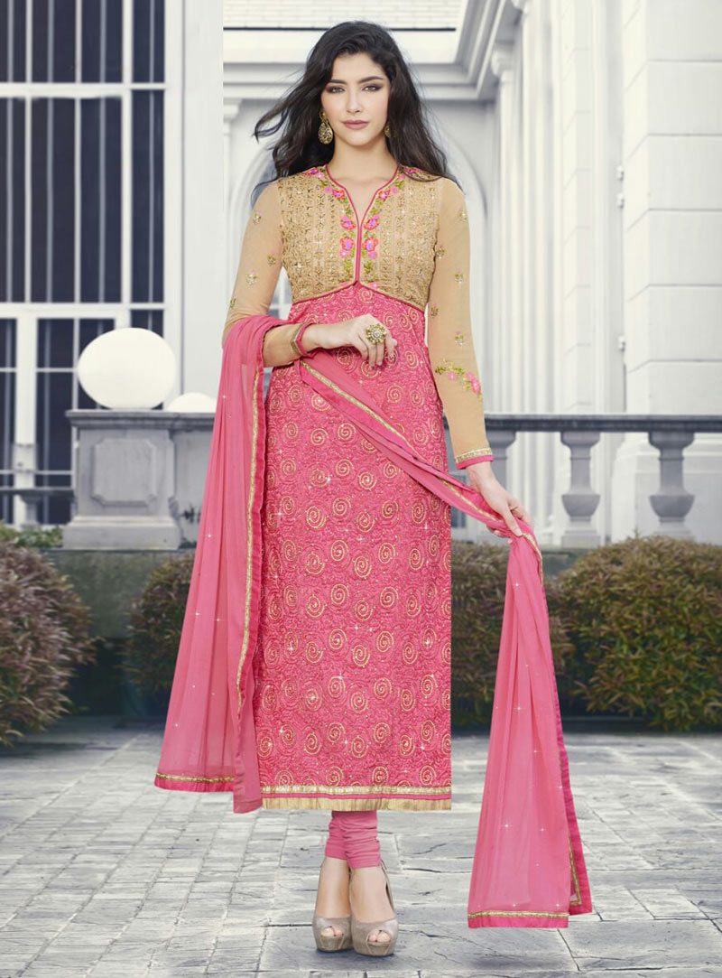 Pink Georgette Churidar Salwar Suit With Jacket 89517
