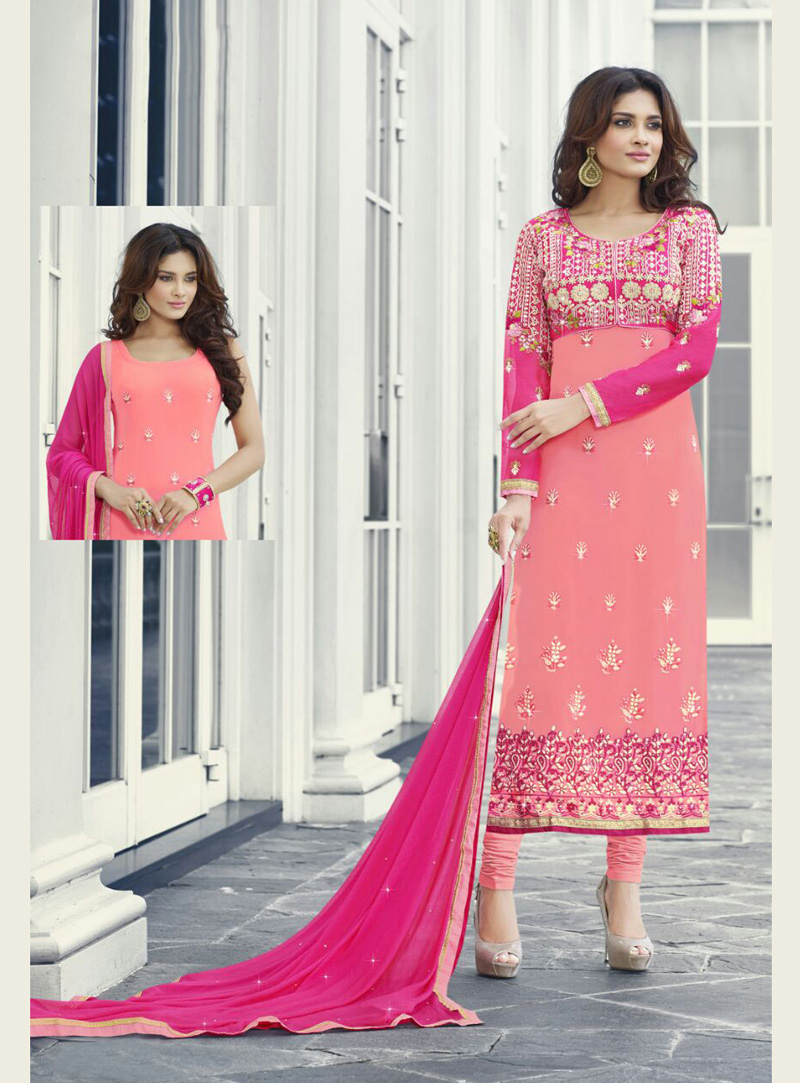 Pink Georgette Churidar Salwar Suit With Jacket 89520