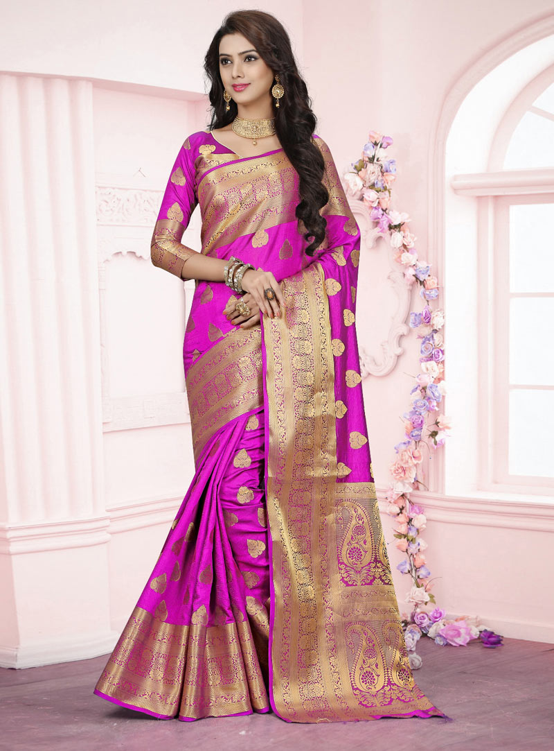 Magenta Banarasi Silk Festival Wear Saree 87473