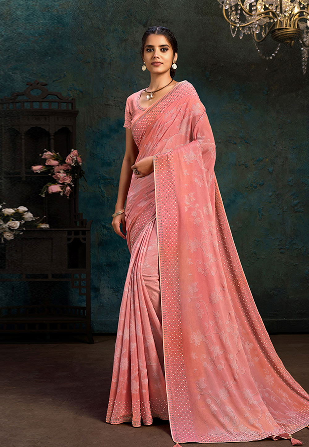 Pink Chiffon Saree With Blouse 217865