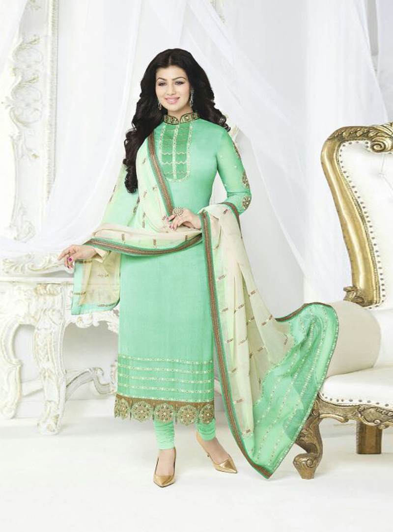 Ayesha Takia Sea Green Georgette Churidar Salwar Suit 89522