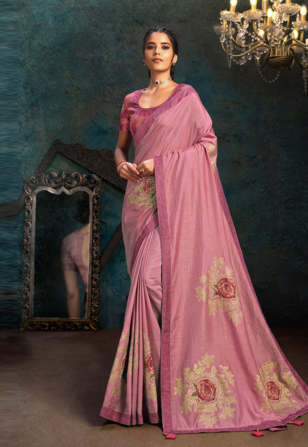 Pink Silk Stone Work Saree 217870