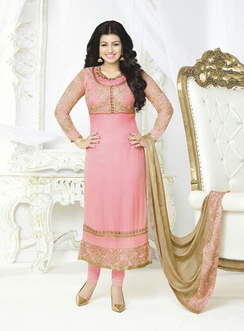 Ayesha Takia Pink Georgette Kameez With Churidar 89525