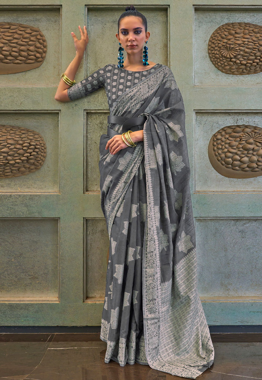 Grey Cotton Saree With Blouse 268450