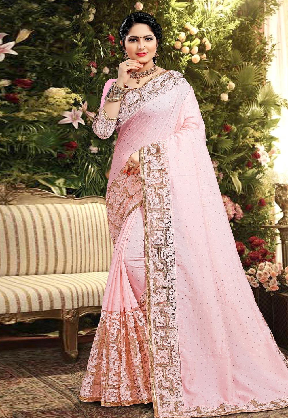 Light Pink Satin Festival Wear Saree 202944