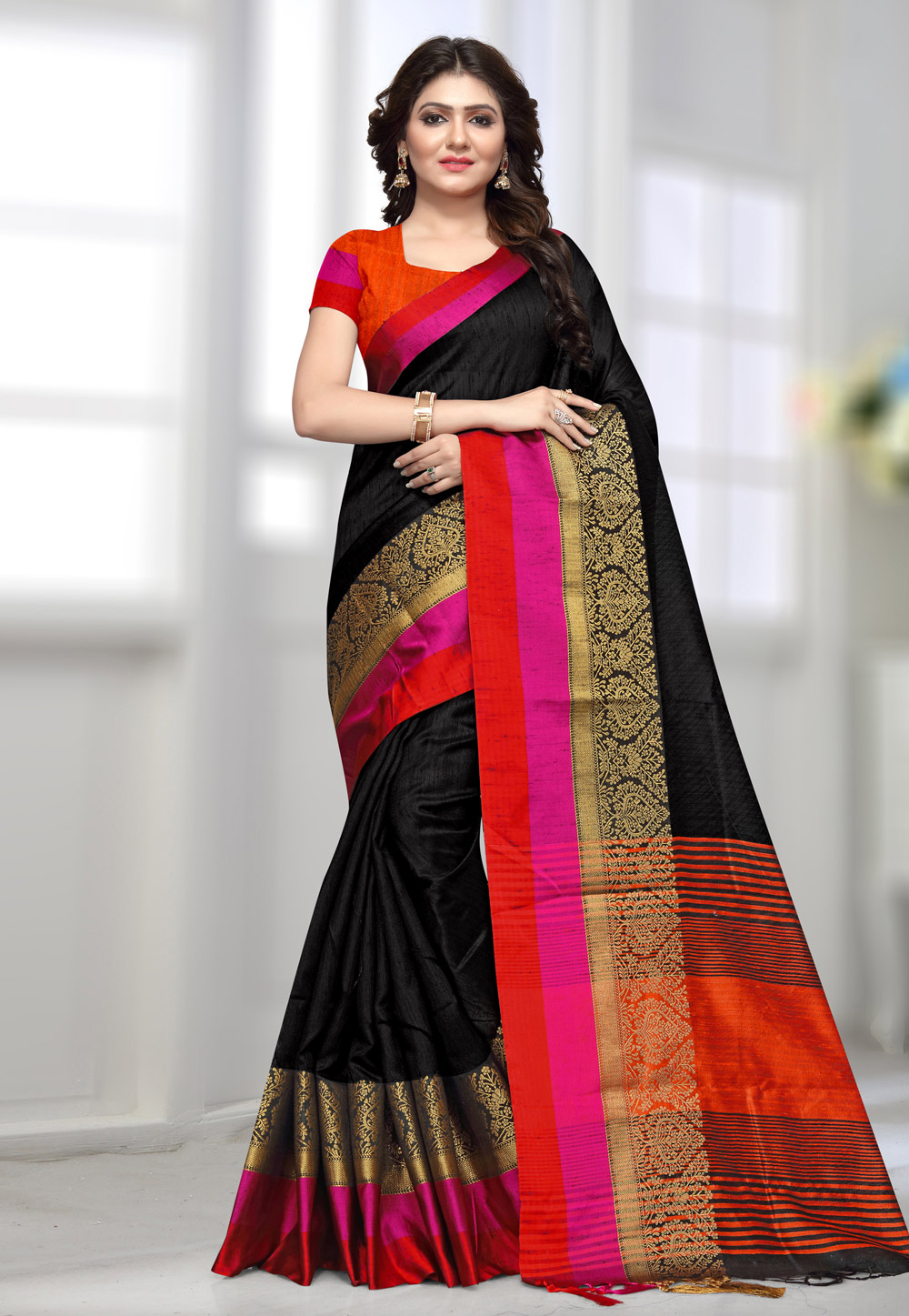 Black Bhagalpuri Silk Saree With Blouse 154152