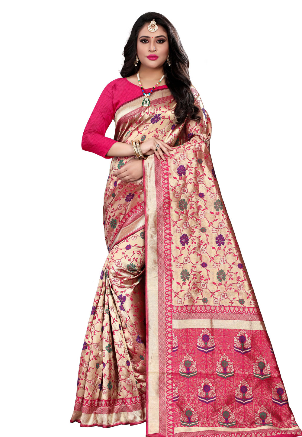 Pink Banarasi Silk Festival Wear Saree 198559