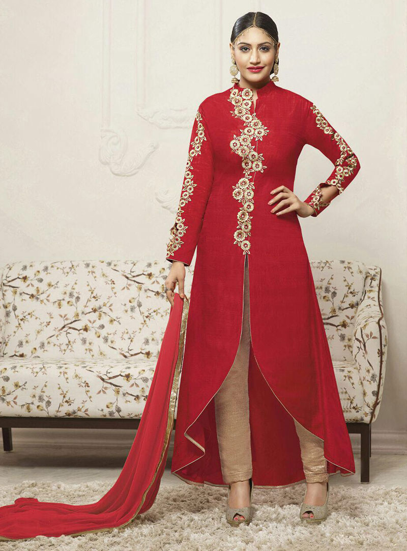 Surbhi Chandna Red Georgette Pant Style Suit 85485