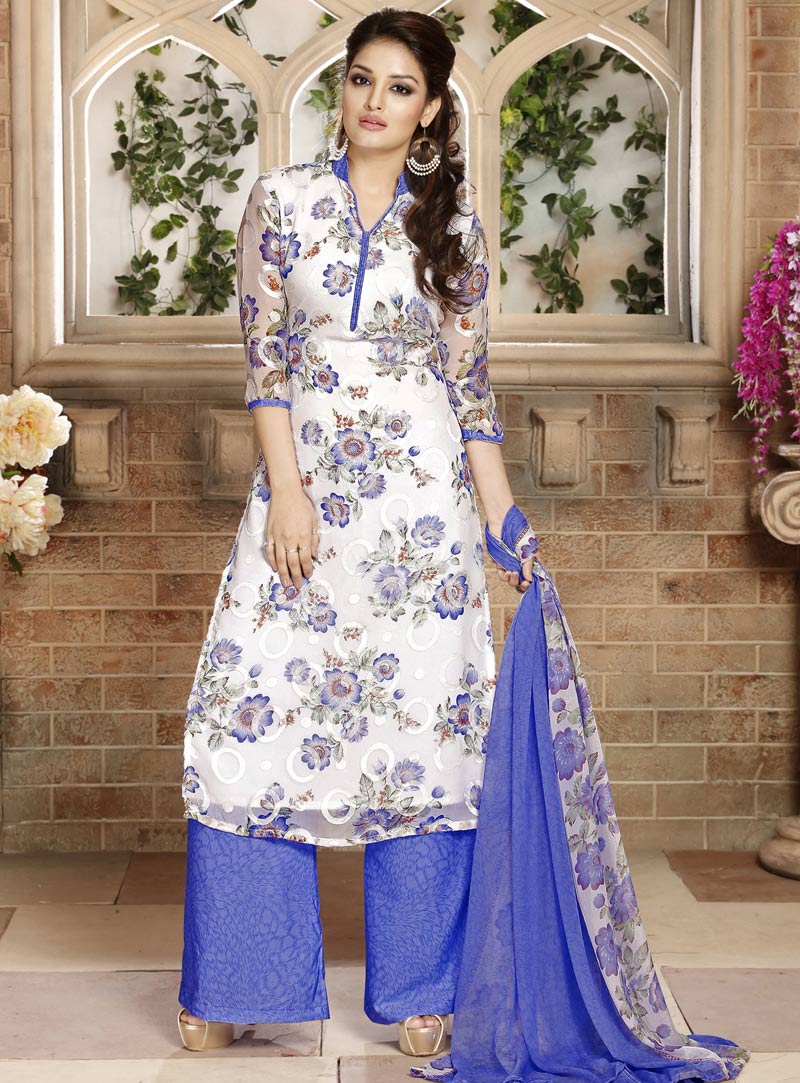 Blue Georgette Pakistani Style Suit 86100