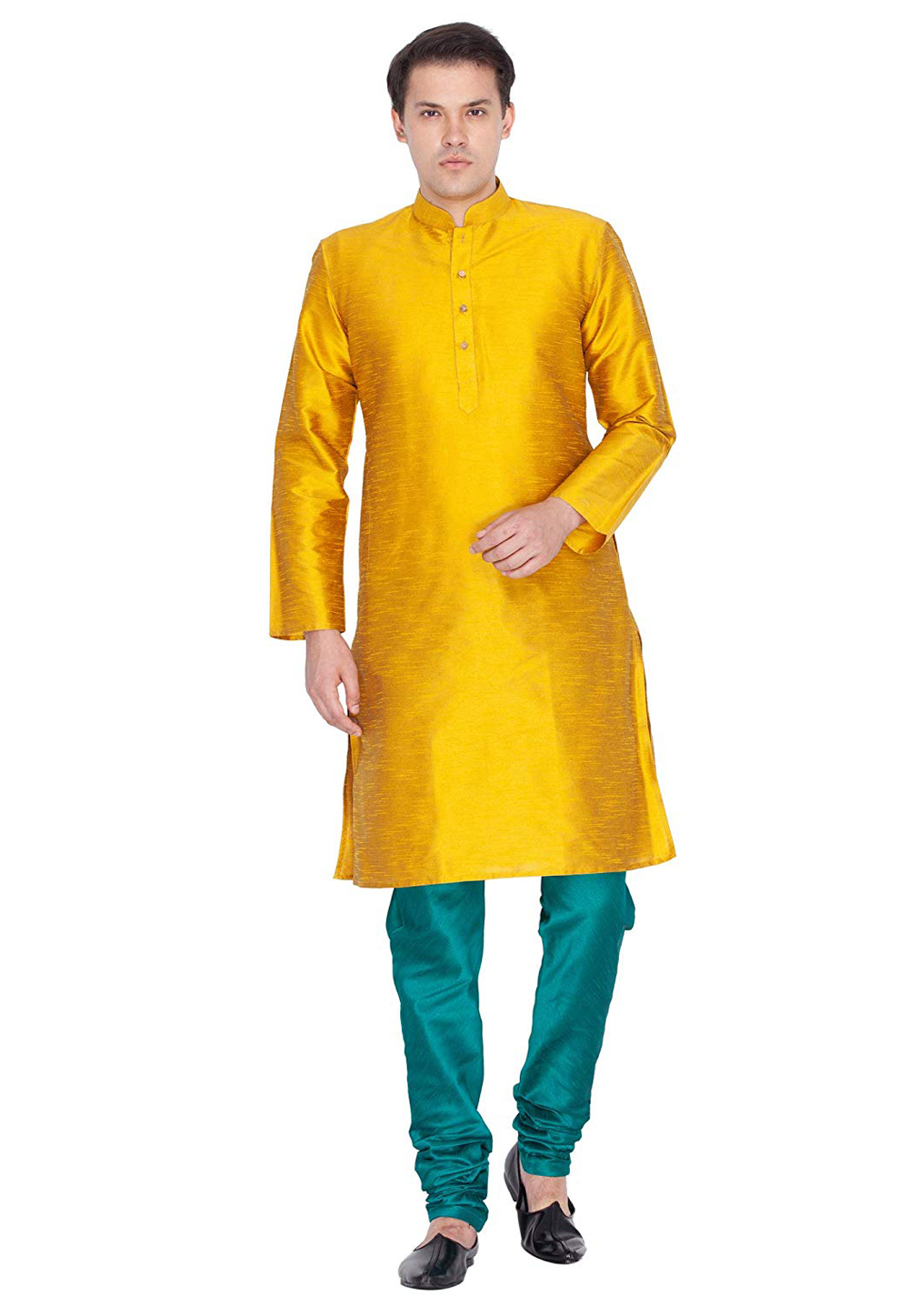 Yellow Dupion Silk Readymade Kurta Pajama 182290