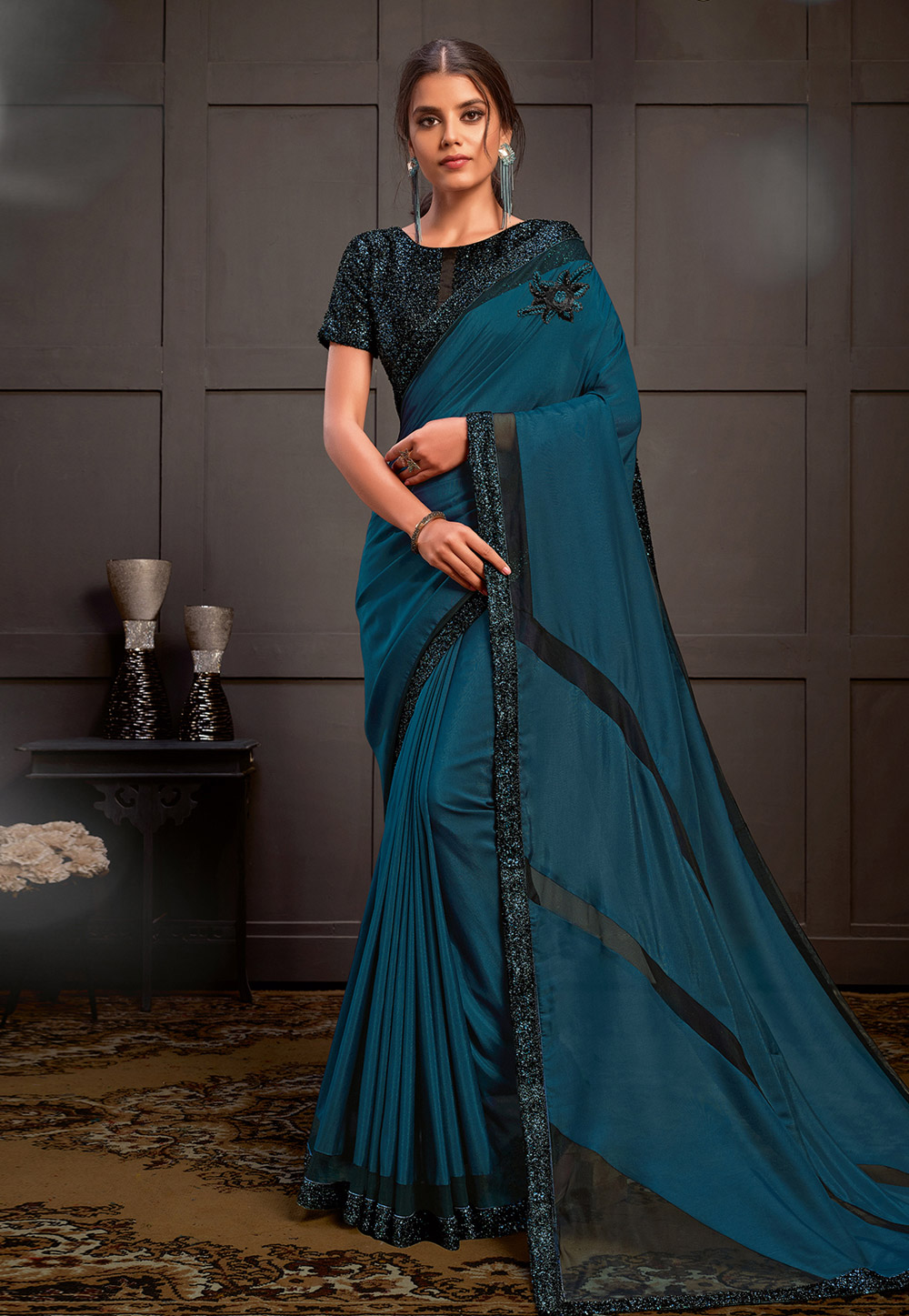 Blue Silk Georgette Saree With Blouse 218352
