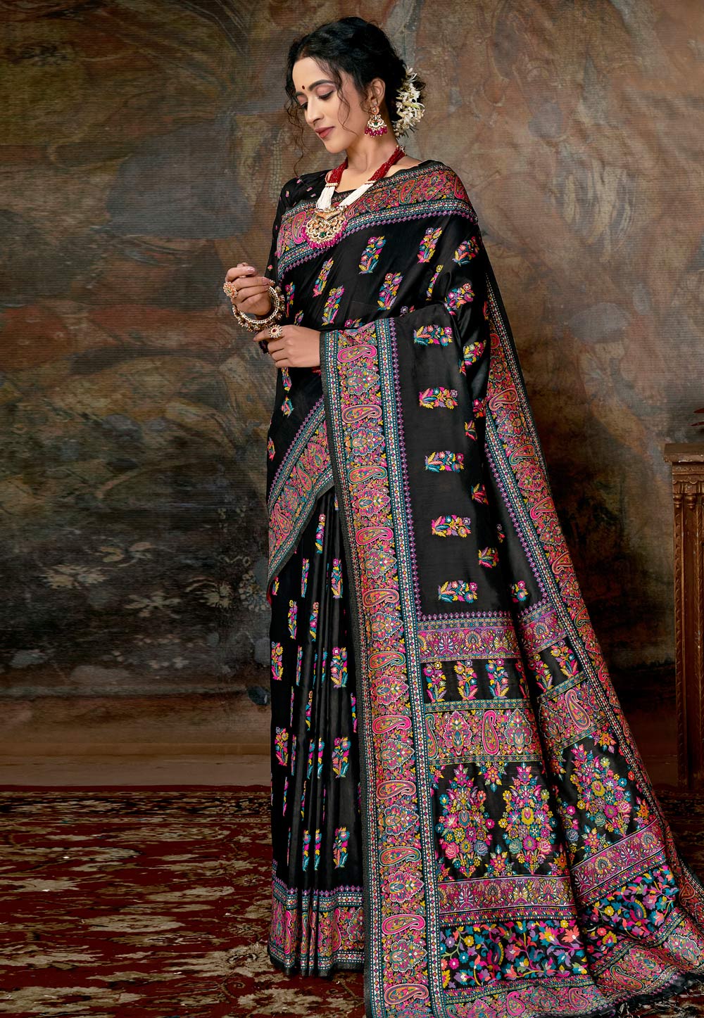 Black Banarasi Silk Festival Wear Saree 213700