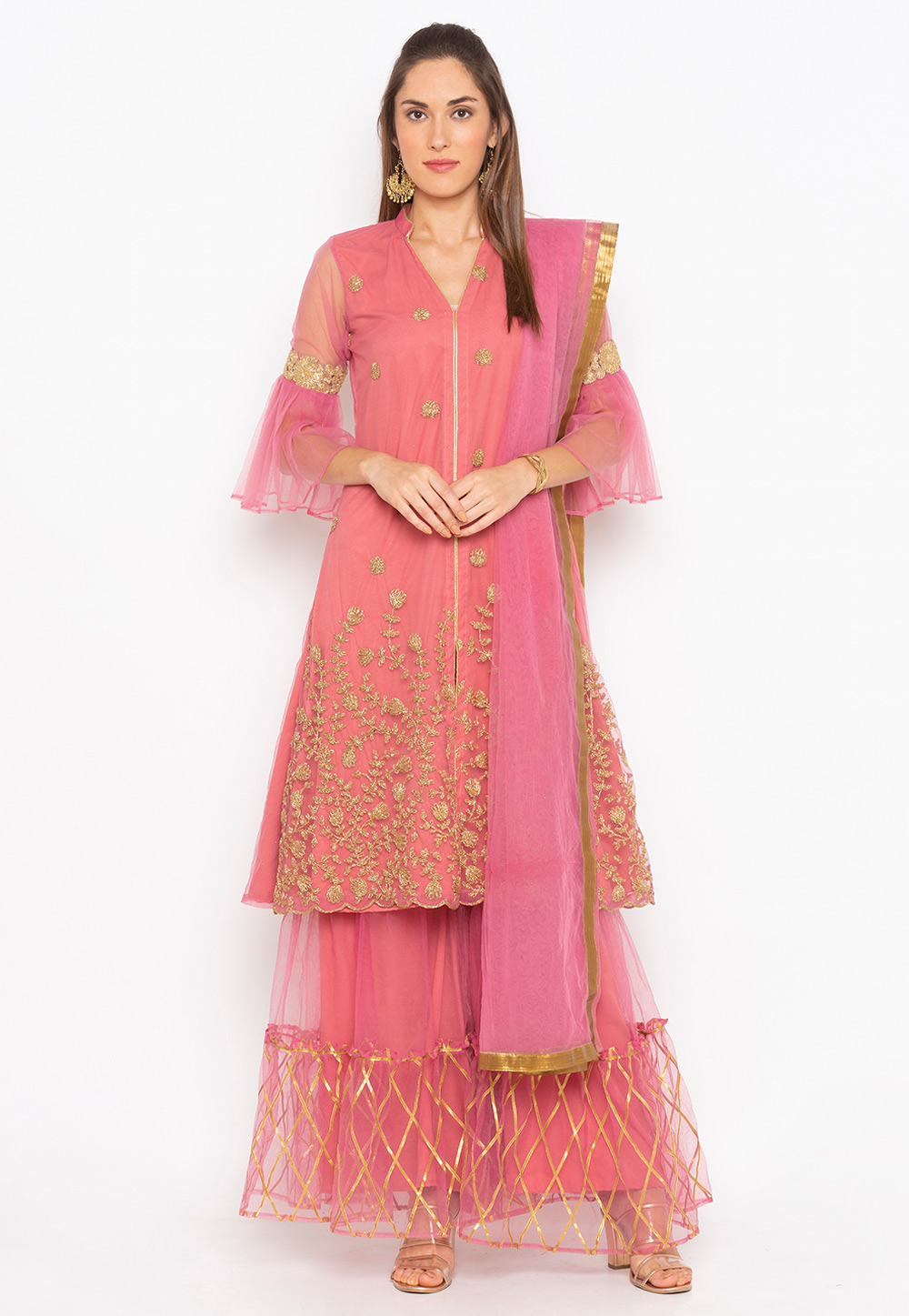 Pink Net Readymade Sharara Suit 223504