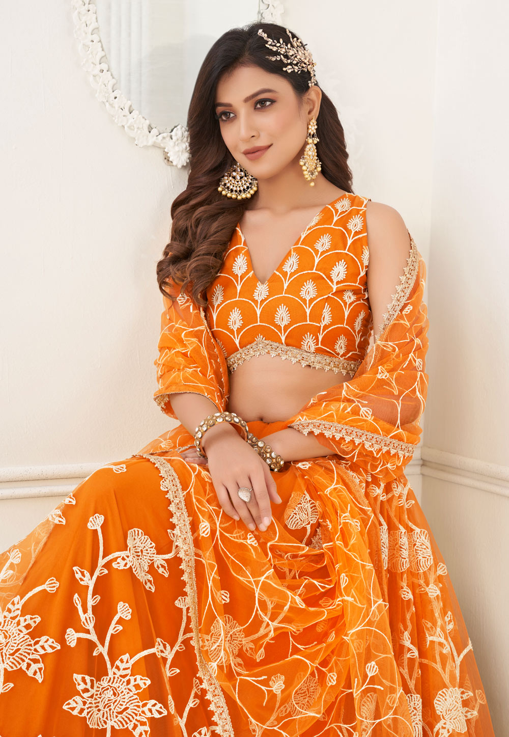 Orange Banarasi Silk Lehenga Choli 275367