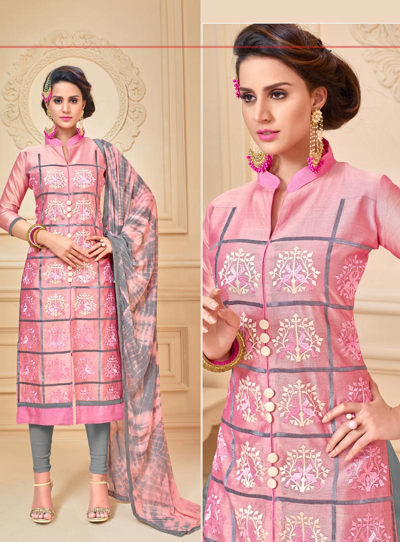 Pink Chanderi Churidar Salwar Suit 87828