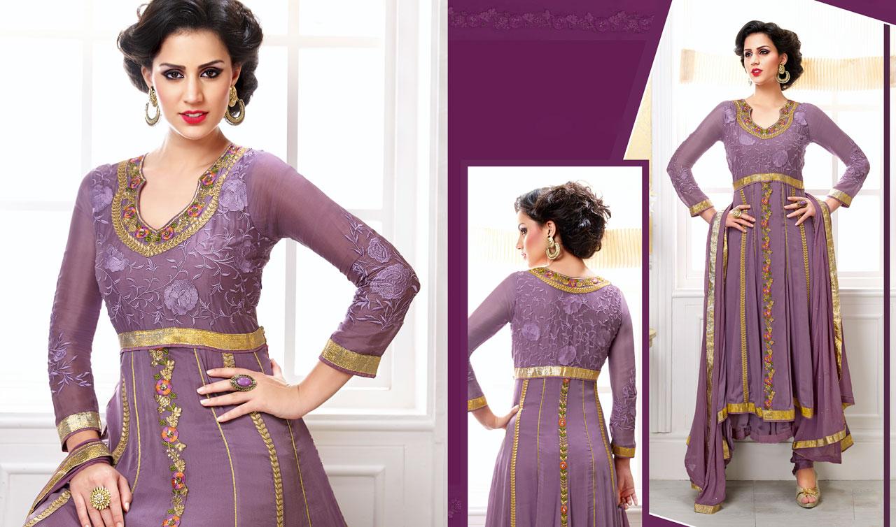 Violet Lace Work Designer Anarkali Suit 40715