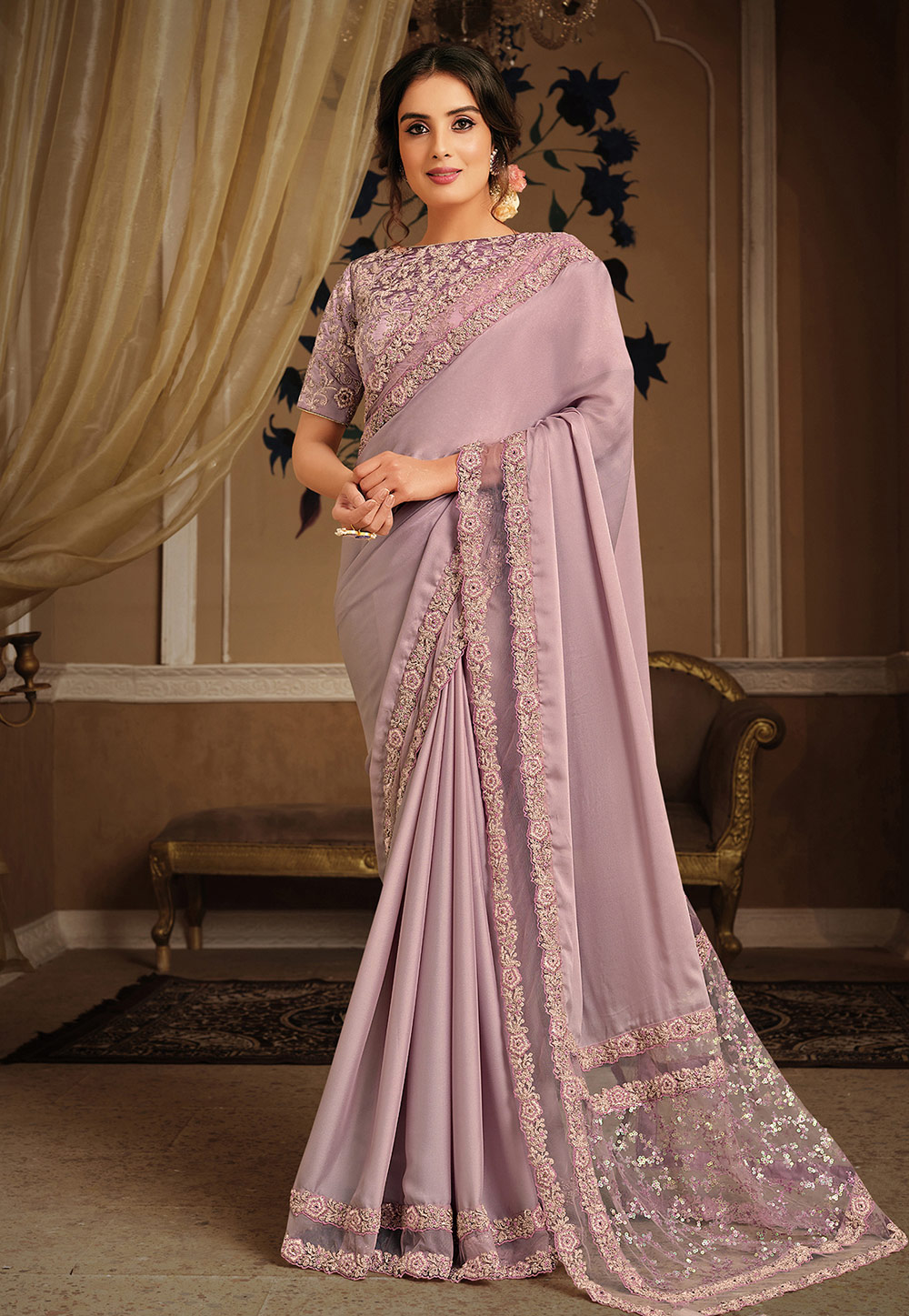 Light Purple Silk Party Wear Saree 219608