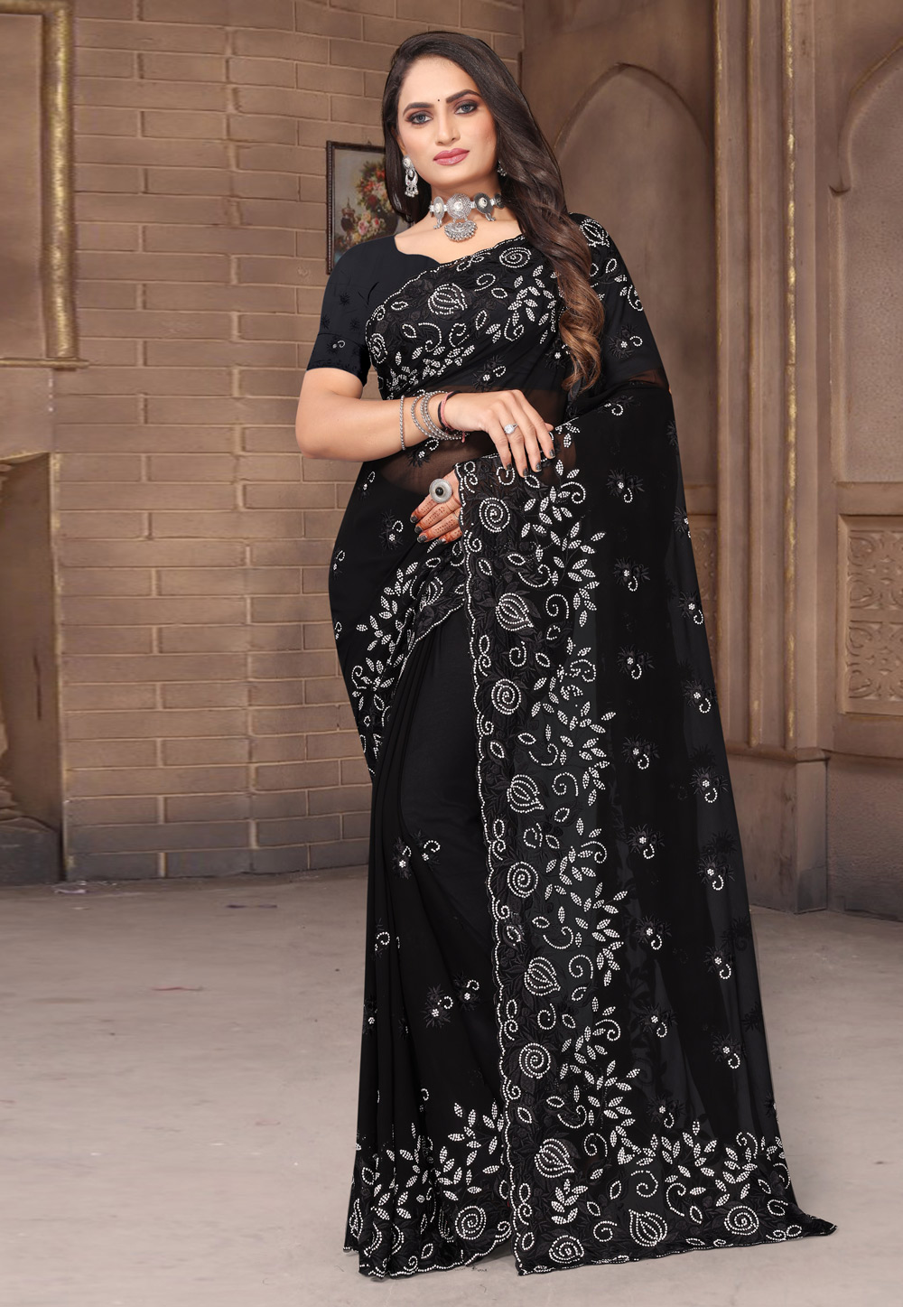 Black Georgette Saree With Blouse 277165