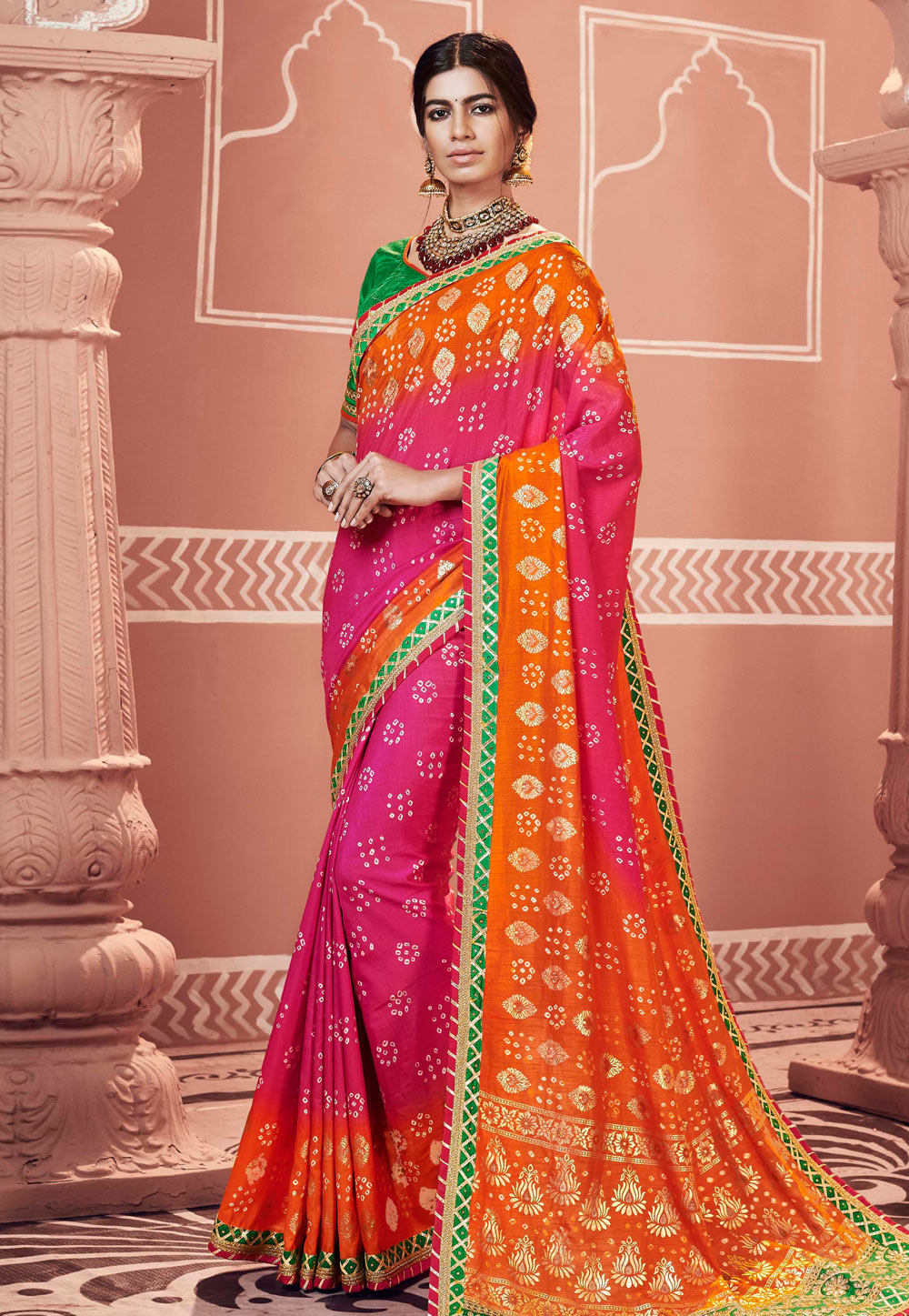 Pink Georgette Bandhej Saree With Blouse 177597