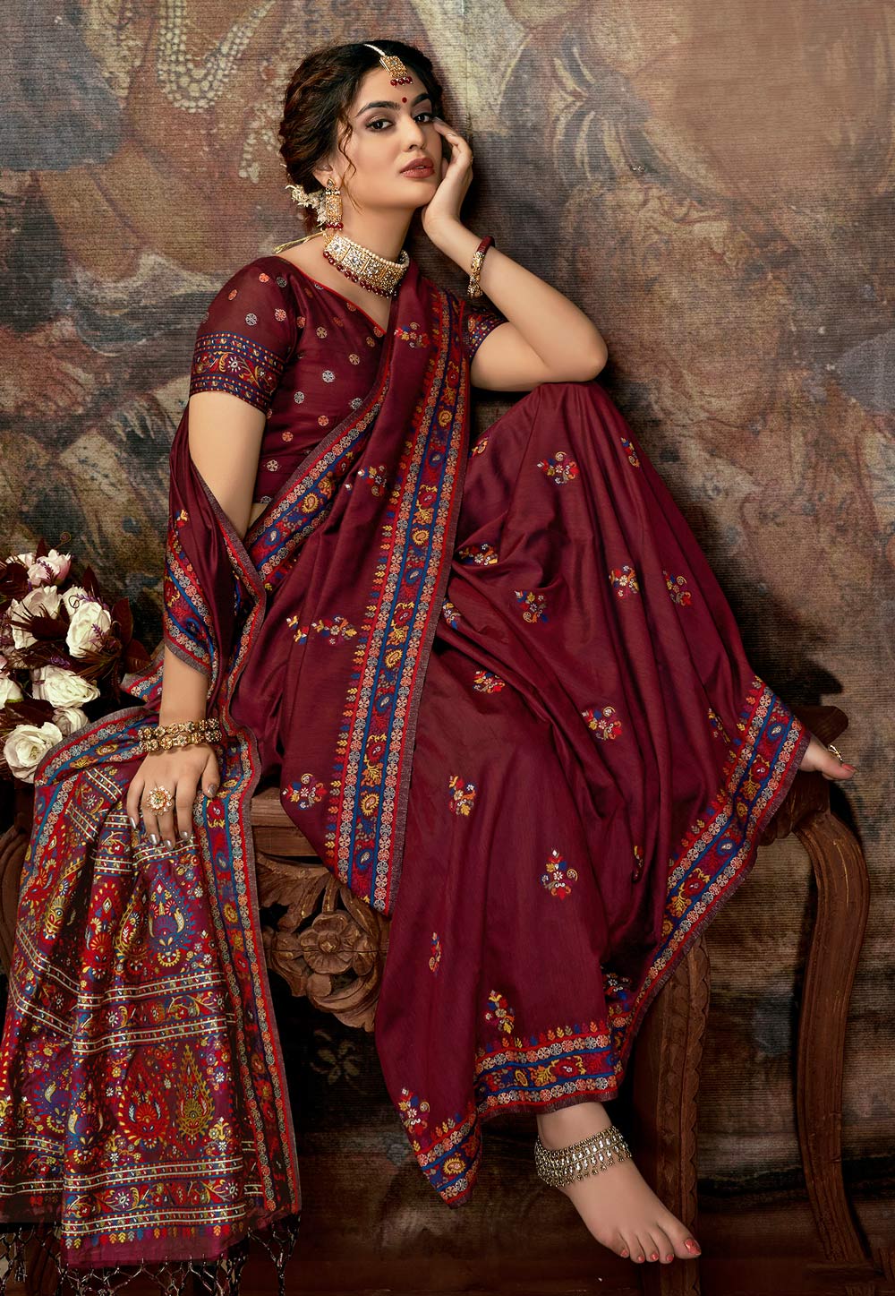 Maroon Banarasi Silk Saree With Blouse 213701