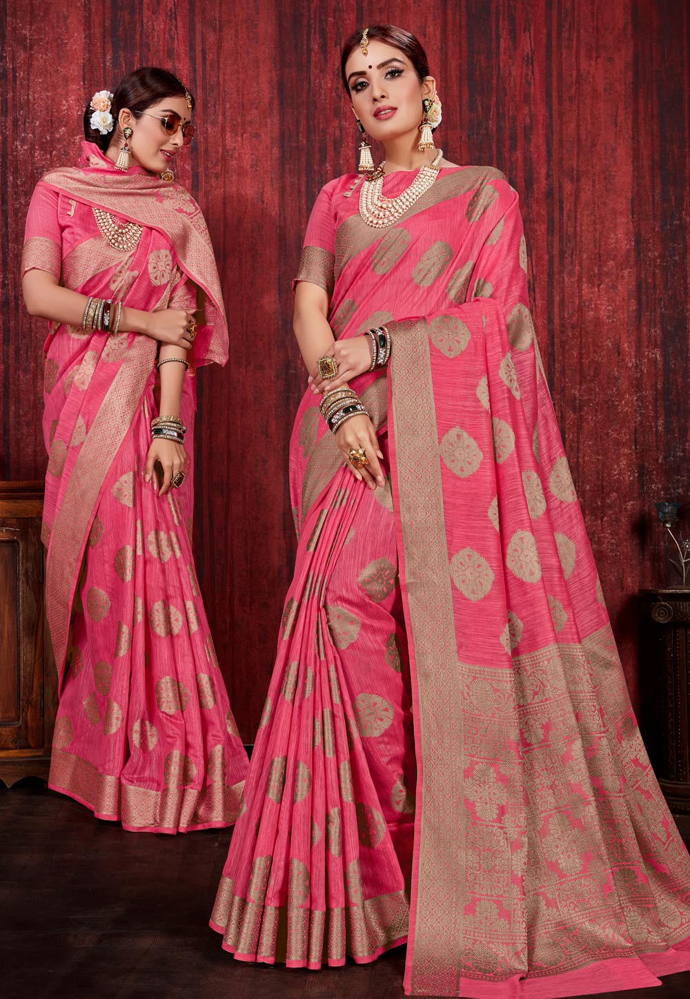 Pink Linen Festival Wear Saree 198615