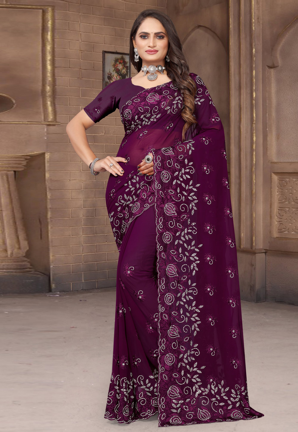 Purple Georgette Saree With Blouse 277169