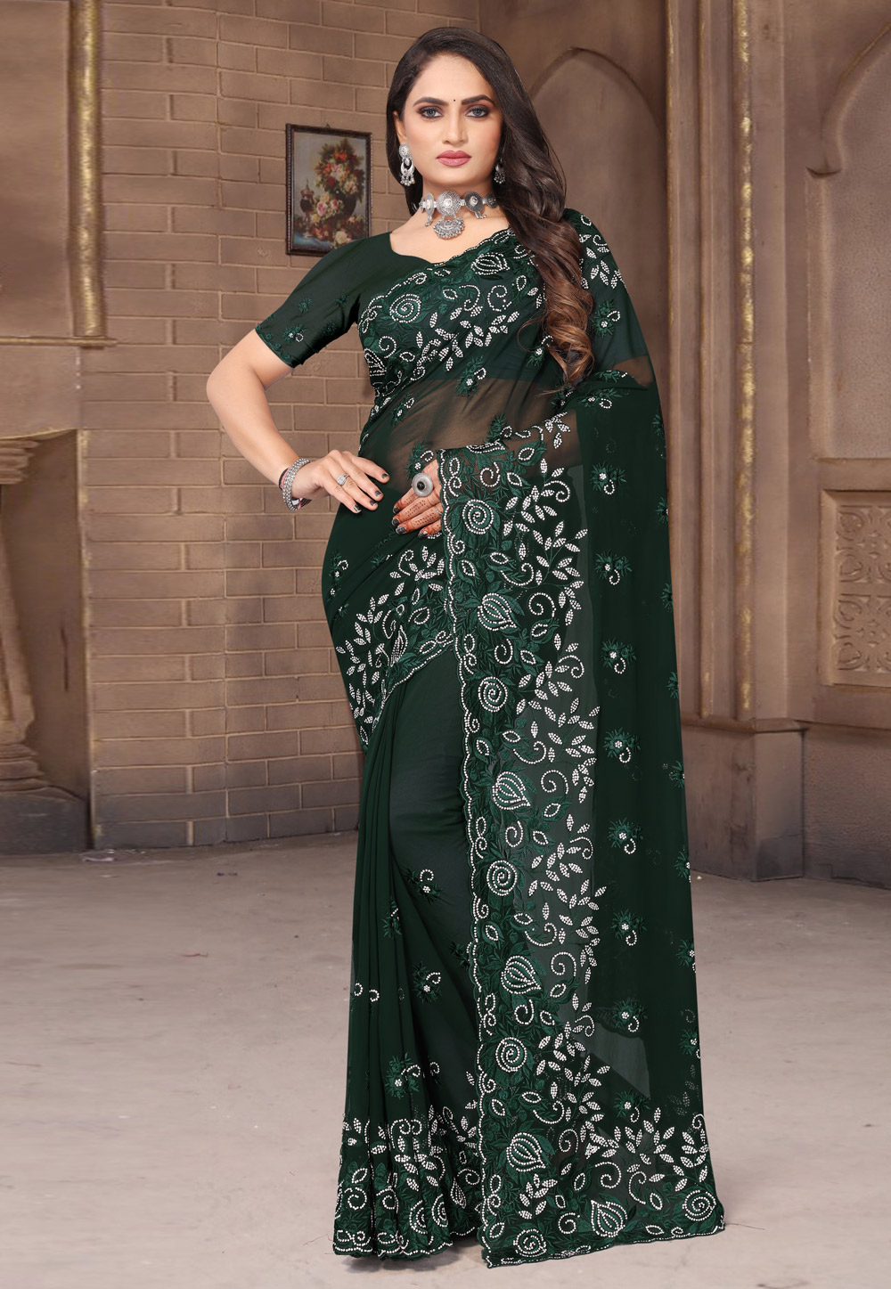 Green Georgette Saree With Blouse 277171